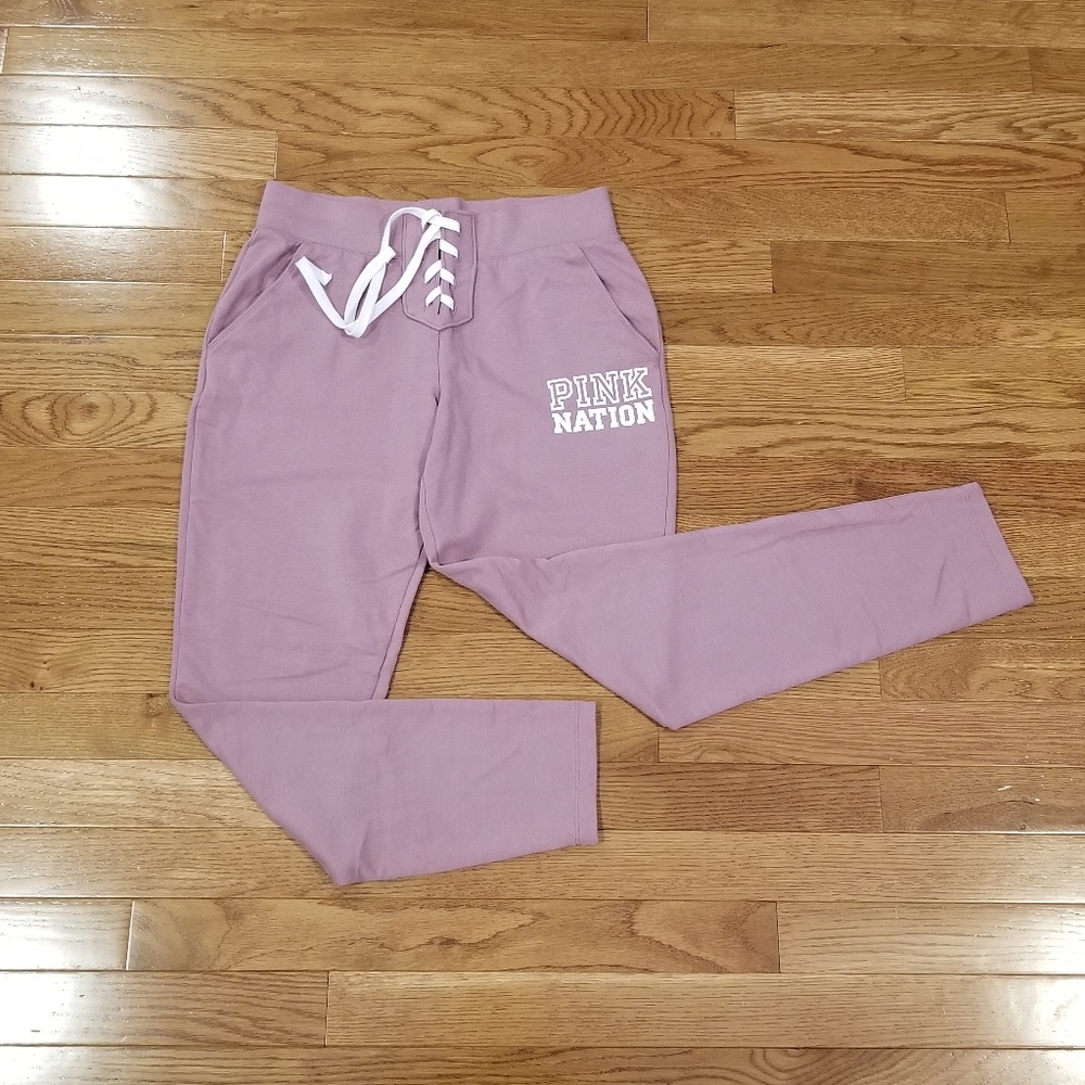 Pink lace front joggers S